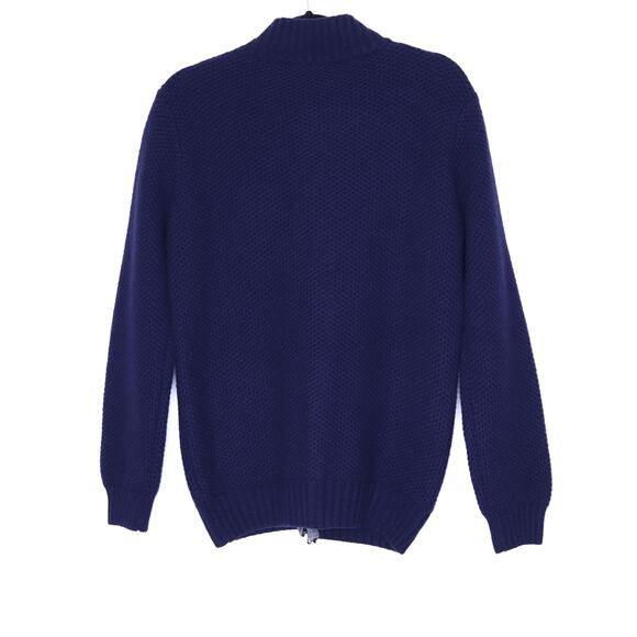 HAMMER MADE Wool Blend Zip Up Moss Stitch Sweater Navy Blue Mockneck Men's M - Picture 2 of 10